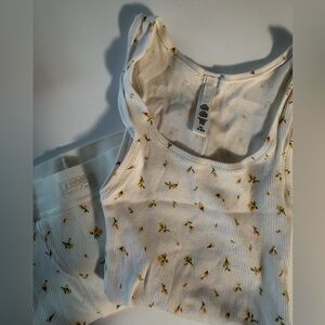 SKIMS Floral Ribbed Tank Top and Shorts Set - Cream